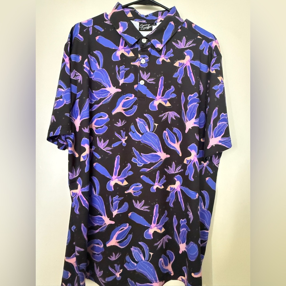 Black and Purple Floral Polo Shirt